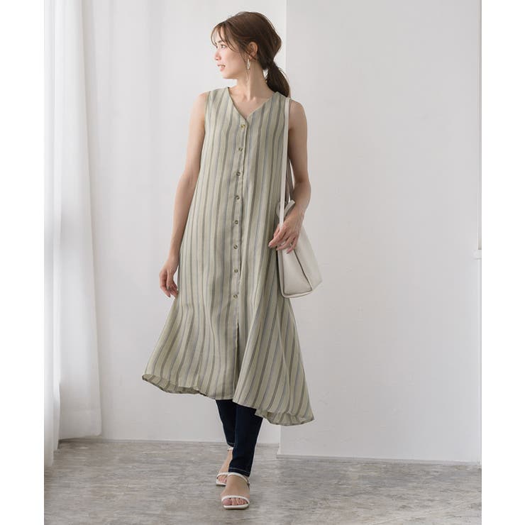 ストライプAラインワンピースストライプ カラーストライプ Aライン Vネック | Pierrot | 詳細画像7 