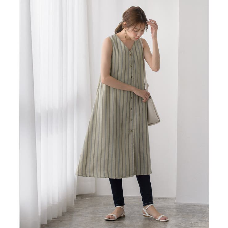 ストライプAラインワンピースストライプ カラーストライプ Aライン Vネック | Pierrot | 詳細画像8 