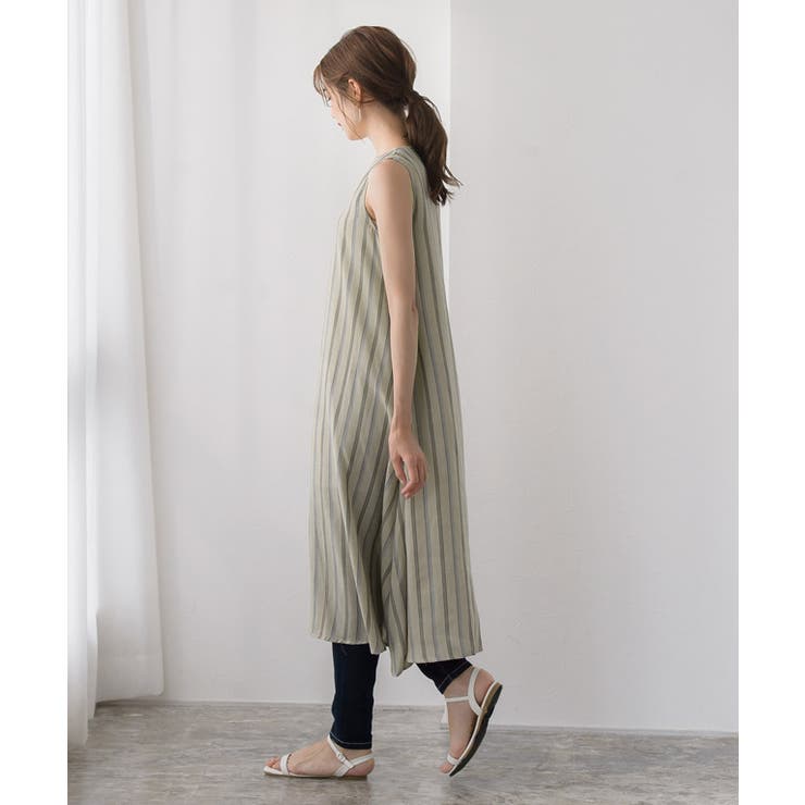 ストライプAラインワンピースストライプ カラーストライプ Aライン Vネック | Pierrot | 詳細画像9 