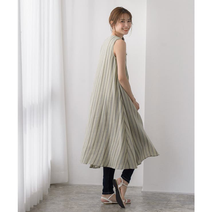 ストライプAラインワンピースストライプ カラーストライプ Aライン Vネック | Pierrot | 詳細画像10 