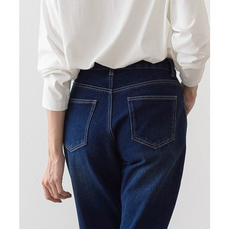 メクル　デニムパンツ　ハイウエスト　ジーンズ　ストレート　綿100% 濃紺S ハイウエストストレートデニム ボトムス デニムパンツ[品番