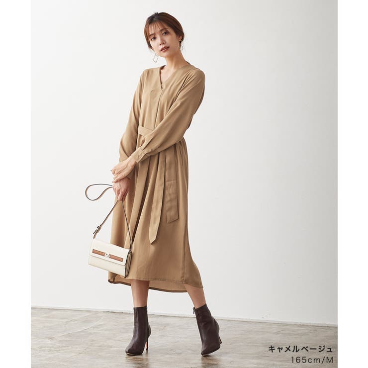 Vネックロングシャツワンピース ワンピース ロングシャツ シャツ