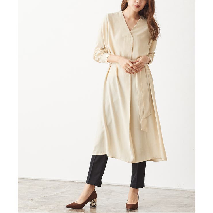 Vネックロングシャツワンピース ワンピース ロングシャツ シャツ