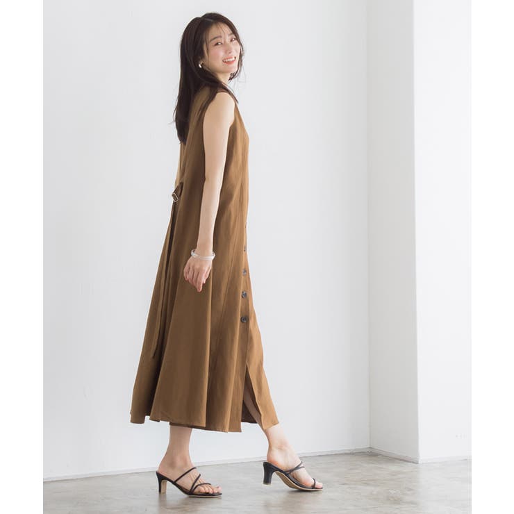 2wayAラインノースリーブワンピース 綿混 コットン混 Aライン