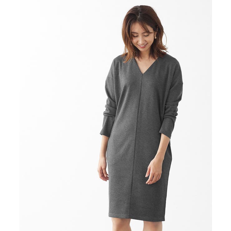 ポンチ素材長袖Vネックワンピース ワンピース ドロップショルダー Vネック | Pierrot | 詳細画像7