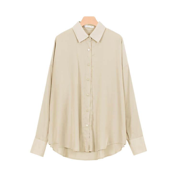 ライトベージュ | マットサテンオーバーサイズシャツ シャツ ブラウス サテン 長袖 ボリューム | Pierrot