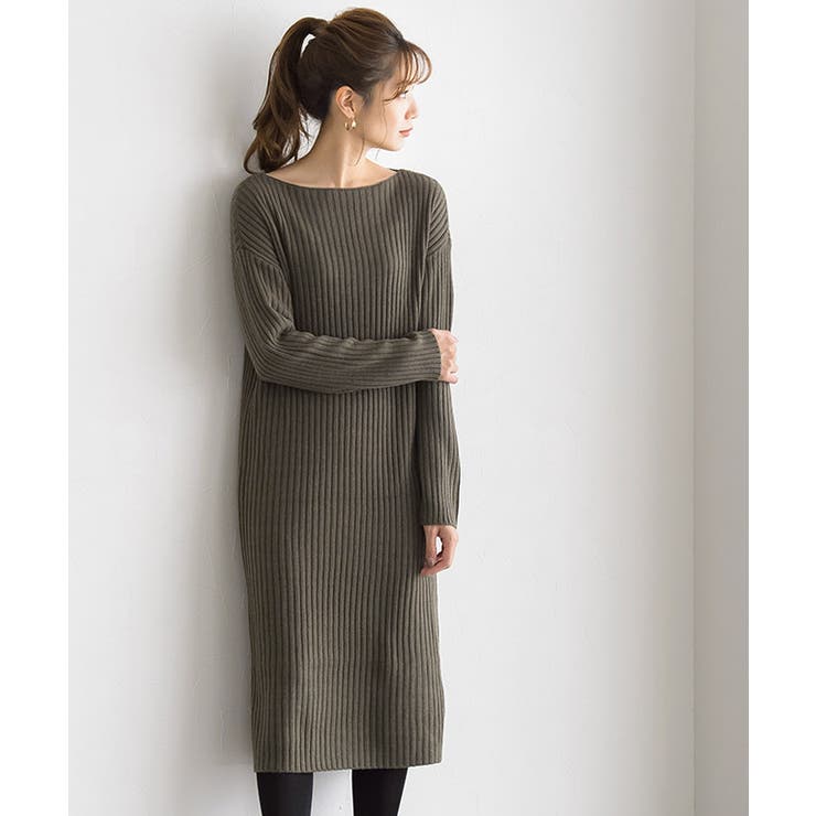 こわまり様【リピーター様】 リブ編みボートネック ニットワンピース ワンピース[品番：PRTW0001554