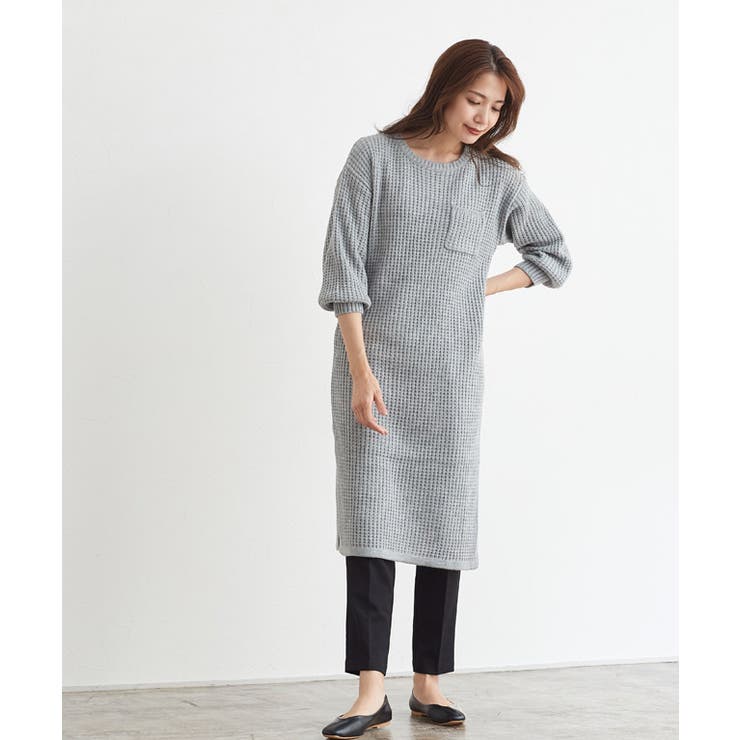 ワッフル編み ニットワンピースワンピース ワッフルワンピース