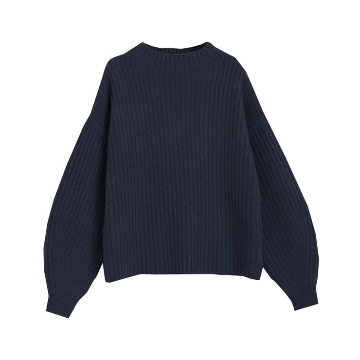 ネイビー | 【来栖りんさん着用】ふんわりウォッシャブルボリューム袖ボトルネックニット ニット… | Pierrot