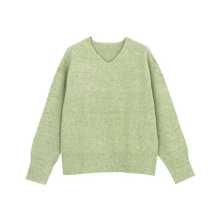 杢ライトグリーン | ネックが選べるウールライクニット ニット ネックが選べる | Pierrot