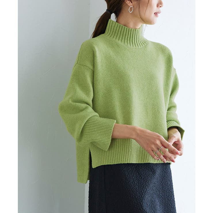 ライトグリーン | 選べる2ネッククロップド丈ニット ニット セーター | Pierrot