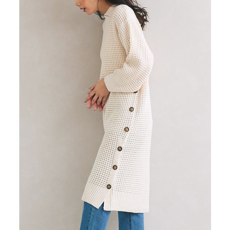 ボタンデザインワッフル編みニットワンピース ワンピース ワッフルワンピース | Pierrot | 詳細画像6 