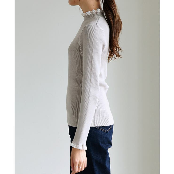 レース付ハイネックリブニット ニット セーター | Pierrot | 詳細画像8 