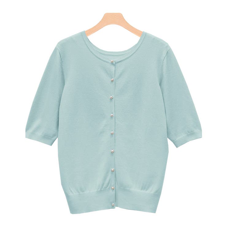 パールボタン半袖カーディガン カーディガン 半袖 サマーニット