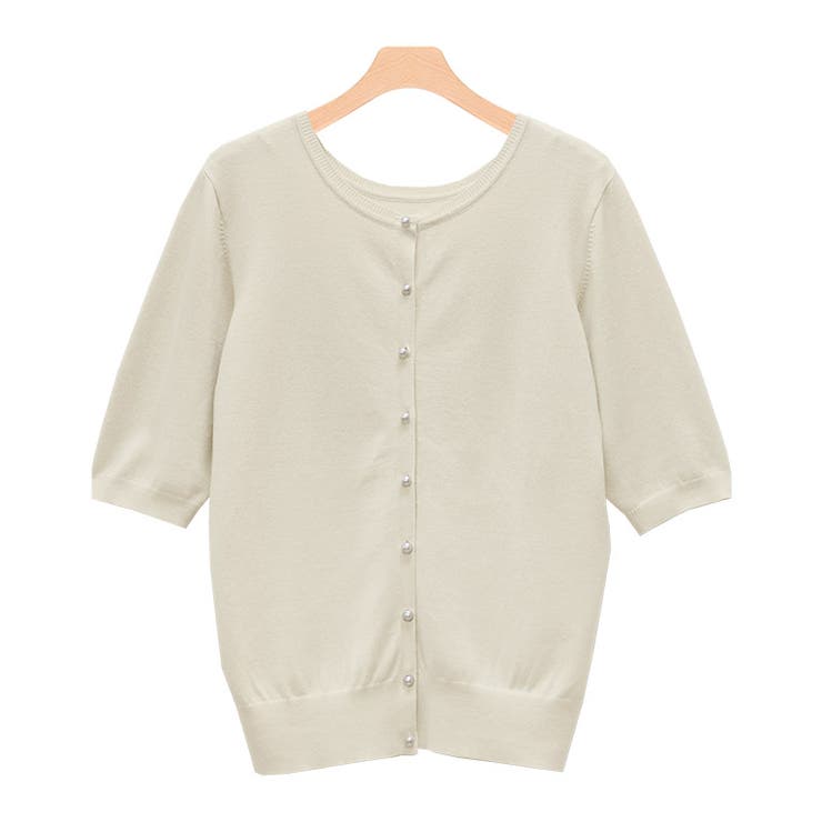 パールボタン半袖カーディガン カーディガン 半袖 サマーニット
