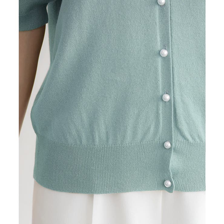 パールボタン半袖カーディガン カーディガン 半袖 サマーニット 洗える
