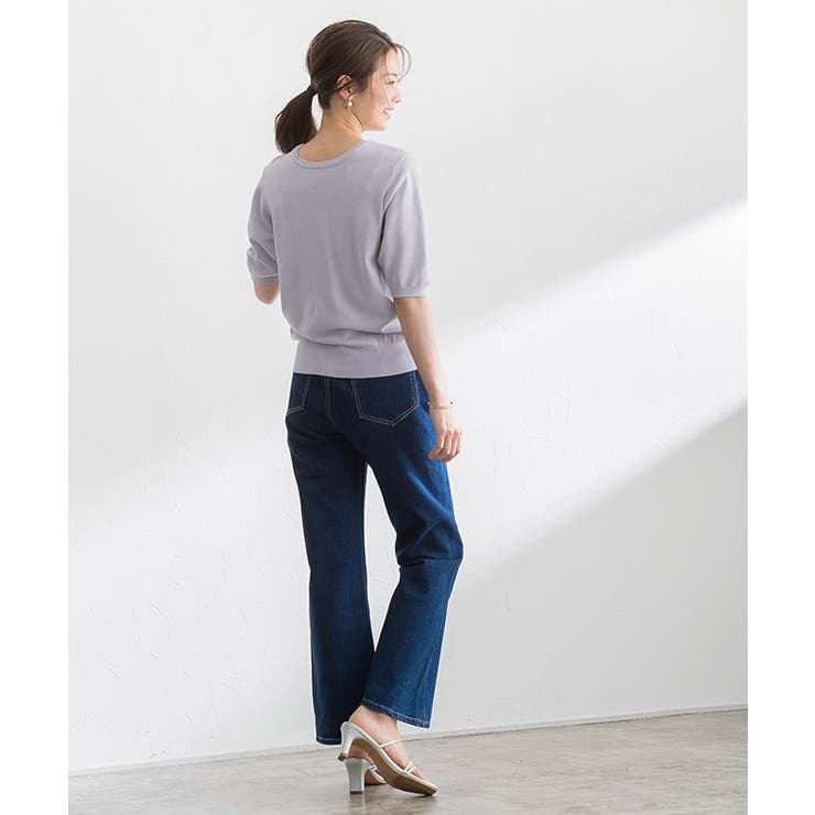 パールボタン半袖カーディガン カーディガン 半袖 サマーニット