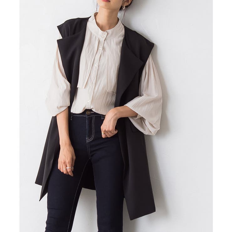 digne ノーカラージレ BELLUNA ベスト ジレ ノーカラーデザインジレ レディース