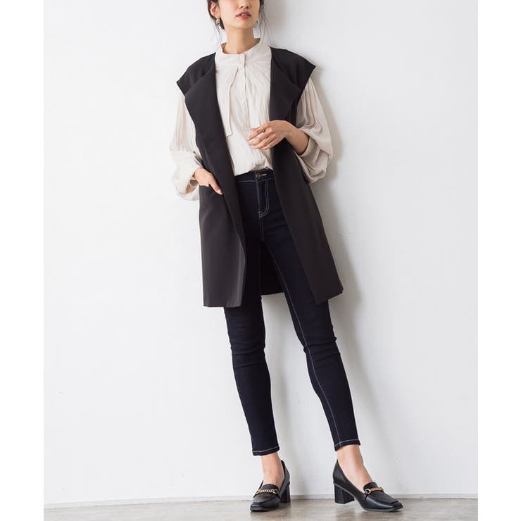 IRENEのノースリーブジャケット ノーカラージレ ノーカラー ジレ ノースリーブ ジャケット[品番