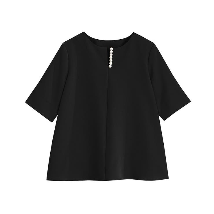 ブラック | パールキーネックブラウス ブラウス シャツ | Pierrot