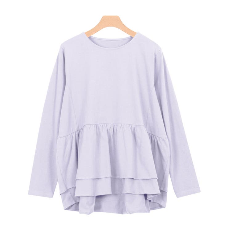 アイスブルー | フリルデザインTシャツ Tシャツ カットソー 長袖 バックフレア フリル 長袖 | Pierrot