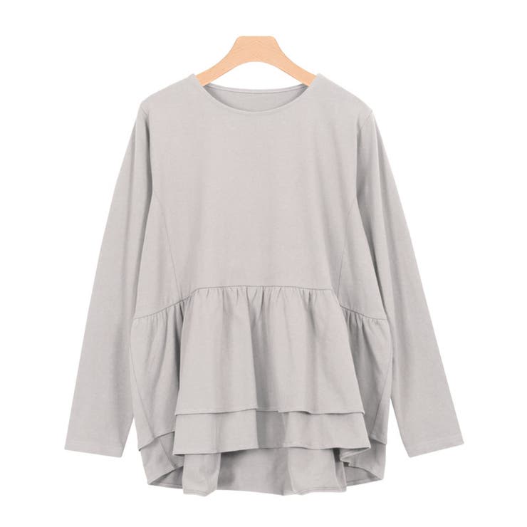 ライトベージュ | フリルデザインTシャツ Tシャツ カットソー 長袖 バックフレア フリル 長袖 | Pierrot