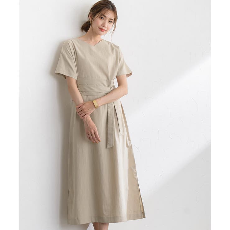 リネン風サッシュベルト付きワンピース ワンピース ロング リネン風 ベルト付き | Pierrot | 詳細画像4 