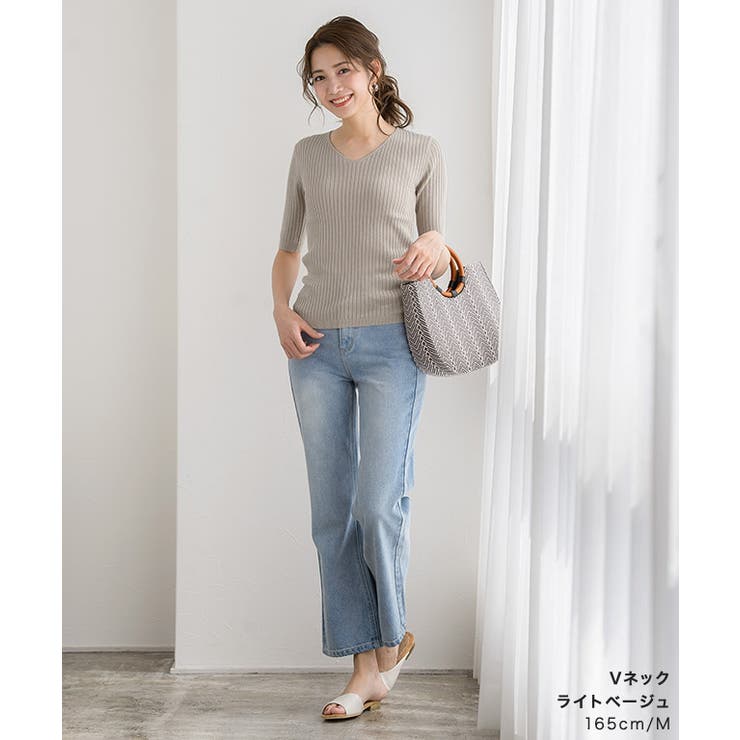 選べるネック綿混半袖リブニット リブニット セーター ニット Vネック ボート | Pierrot | 詳細画像17