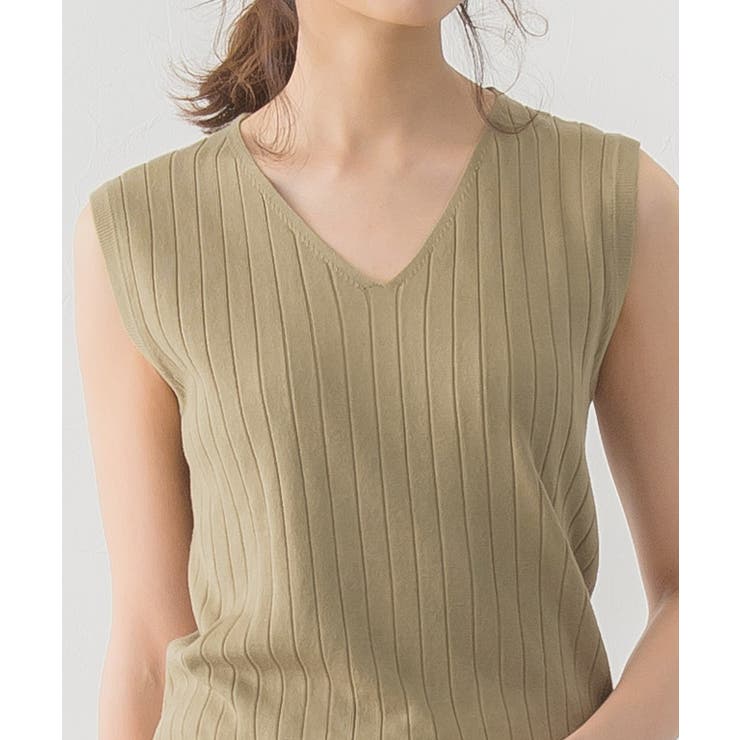 選べるノースリーブリブニットニット トップス リブ ノースリ Vネック クルー | Pierrot | 詳細画像7 