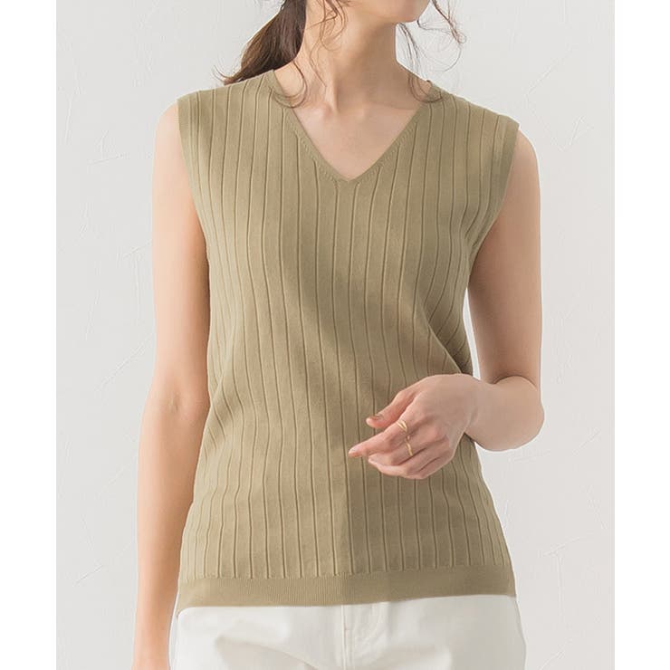 選べるノースリーブリブニットニット トップス リブ ノースリ Vネック クルー | Pierrot | 詳細画像8 