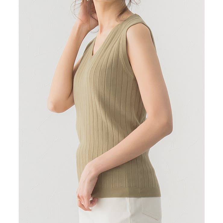 選べるノースリーブリブニットニット トップス リブ ノースリ Vネック クルー | Pierrot | 詳細画像9 