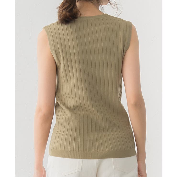 選べるノースリーブリブニットニット トップス リブ ノースリ Vネック クルー | Pierrot | 詳細画像10 