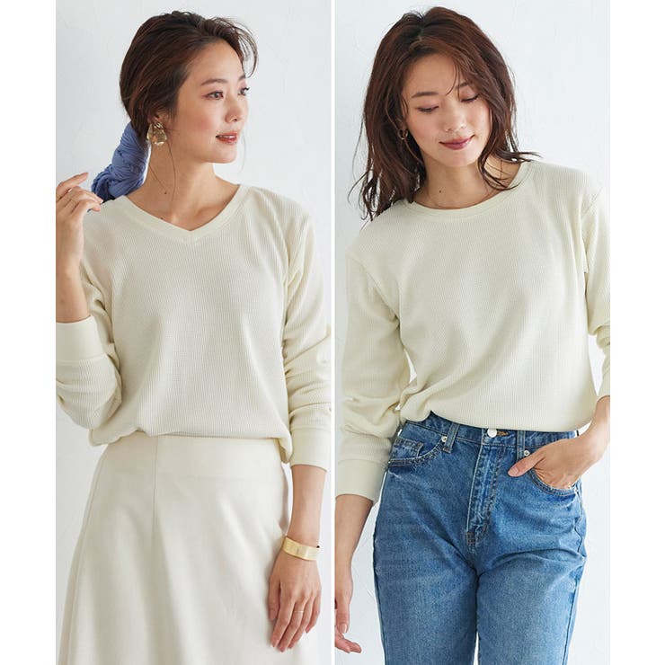 ネックが選べる ワッフルロンTTシャツ 長袖 | Pierrot | 詳細画像8 