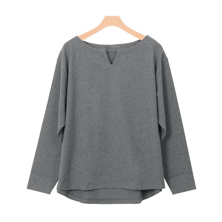 杢チャコール | 綿100％キーネックカットソー キーネック キーネックTシャツ カットソー | Pierrot