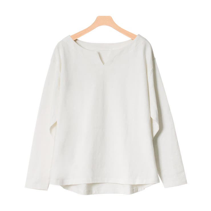 オフホワイト | 綿100％キーネックカットソー キーネック キーネックTシャツ カットソー | Pierrot