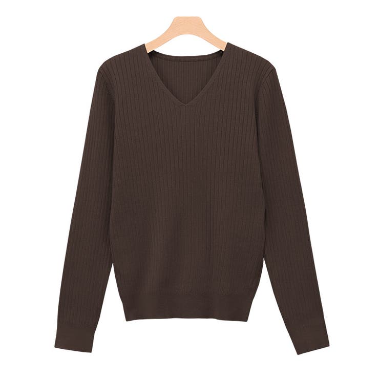 ダークブラウン | Vネックシルクタッチウォッシャブルリブニット ニット シルクタッチ | Pierrot