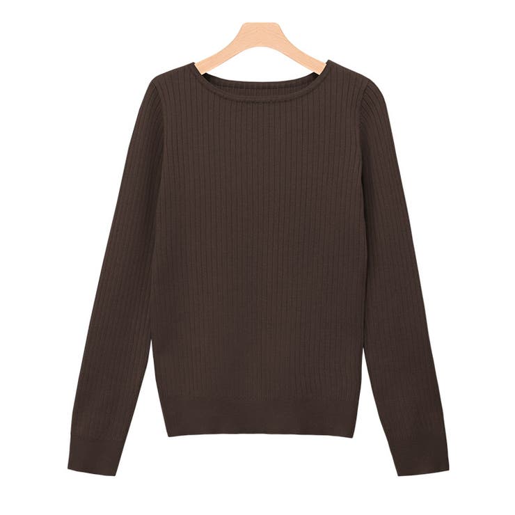 ダークブラウン | ボートネックシルクタッチウォッシャブルリブニット ニット シルクタッチ | Pierrot