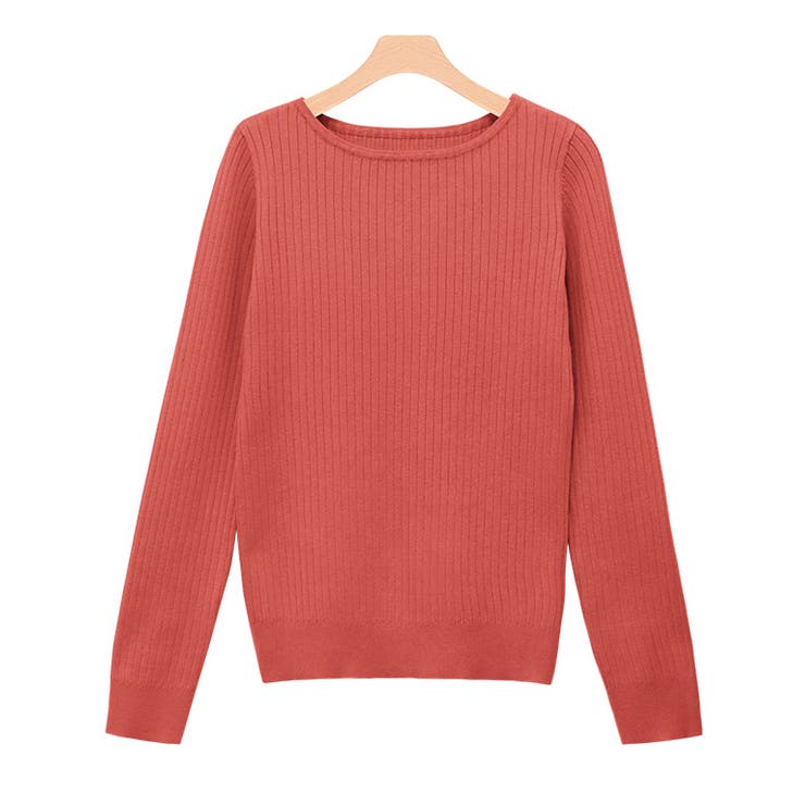 レッドオレンジ | ボートネックシルクタッチウォッシャブルリブニット ニット シルクタッチ | Pierrot