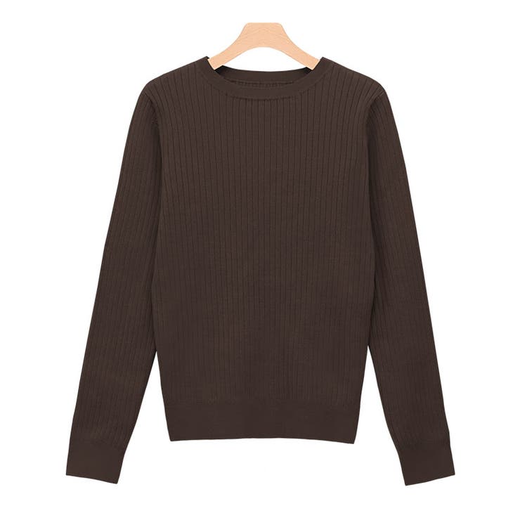 ダークブラウン | クルーネックシルクタッチウォッシャブルリブニット ニット シルクタッチ | Pierrot