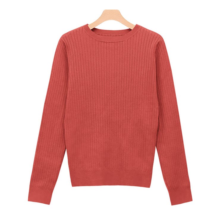 レッドオレンジ | クルーネックシルクタッチウォッシャブルリブニット ニット シルクタッチ | Pierrot