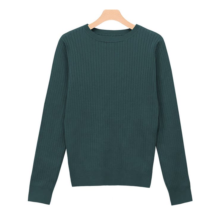 ディープグリーン | クルーネックシルクタッチウォッシャブルリブニット ニット シルクタッチ | Pierrot