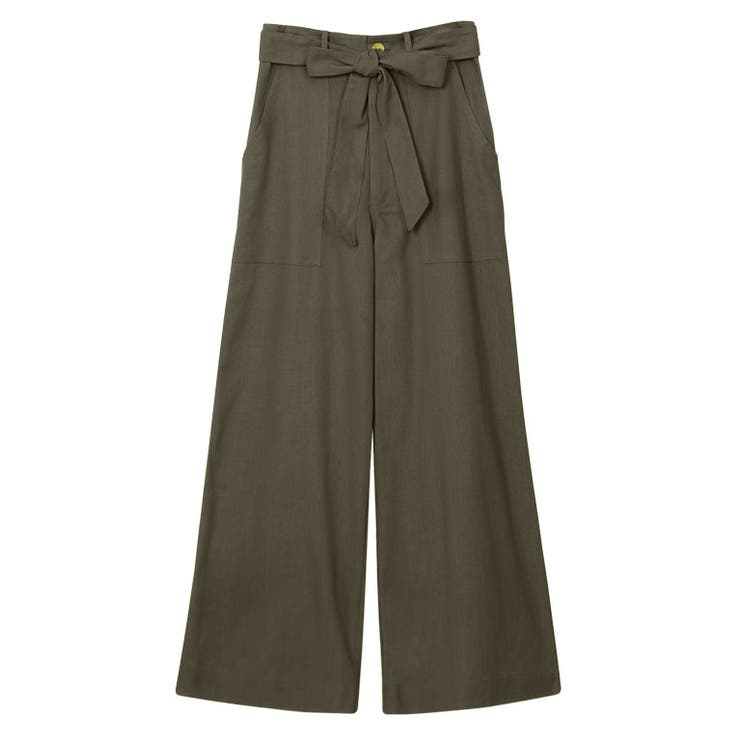 オリーブカーキ | 【CanCam8月号掲載アイテム】ウエストリボン付き 麻混ワイドパンツウエストリ… | Pierrot
