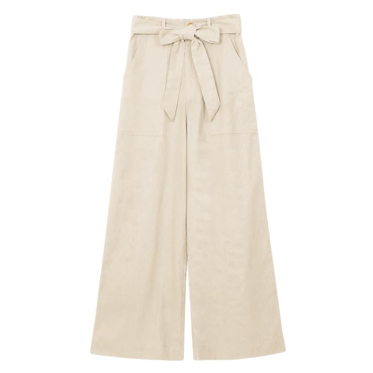 アイボリー | 【CanCam8月号掲載アイテム】ウエストリボン付き 麻混ワイドパンツウエストリ… | Pierrot