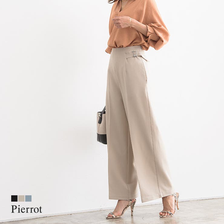 サイドベルトハイウエストパンツ ワイドパンツ ハイウエスト サイドベルト 無地 品番 Prtw Pierrot ピエロ のレディースファッション通販 Shoplist ショップリスト