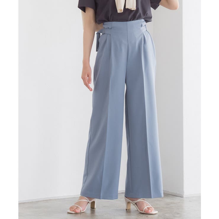 サイドベルトハイウエストパンツ ワイドパンツ ハイウエスト