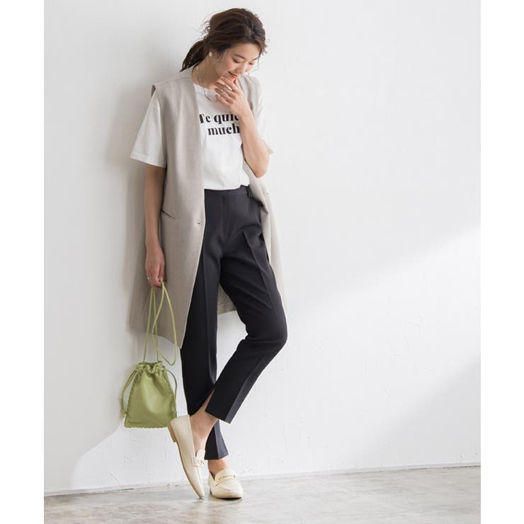 裾スリットストレートパンツ パンツ テーパード センタープレス