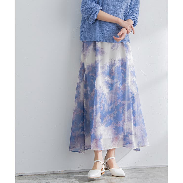 watercolor long skirt 水彩画 レイヤードロングスカート（水彩  