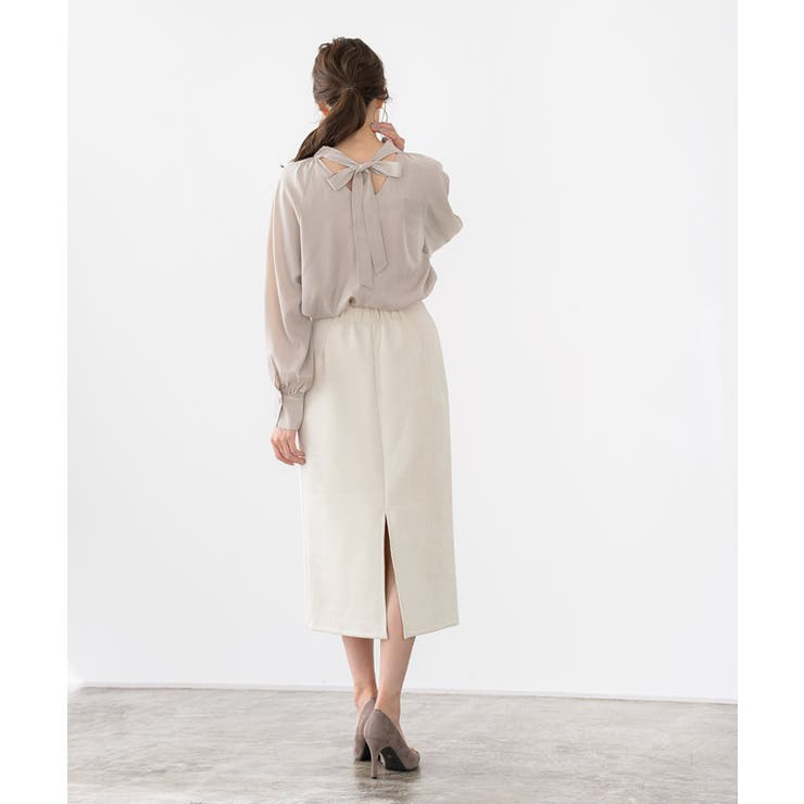 バックリボンハイネックブラウス シャツ バックリボンブラウス