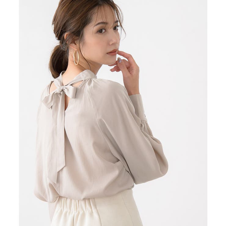 新品 バックリボンハイネックブラウス シャツ バックリボンブラウス トップス