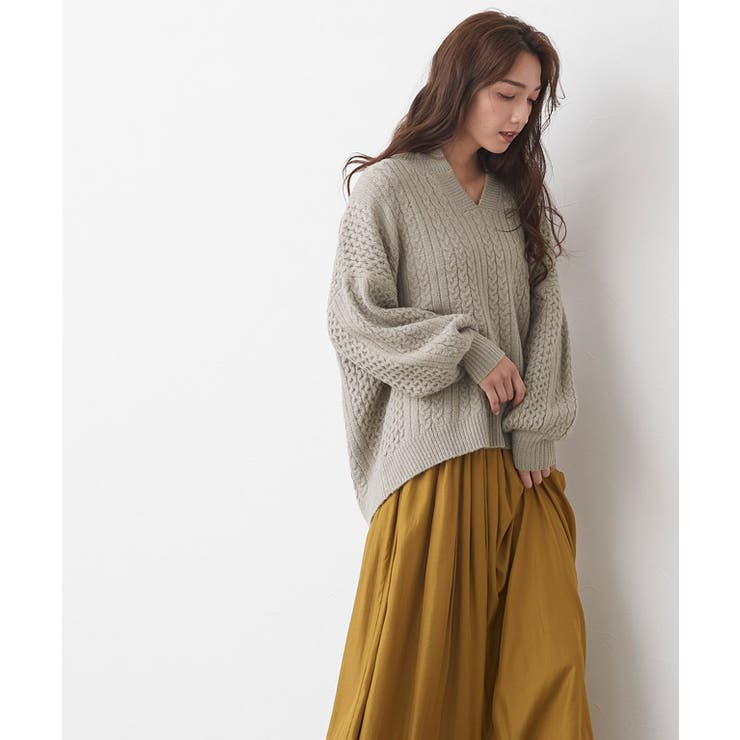 キーネックケーブルニット キーネック ケーブルニット リブニット ドルマンスリ | Pierrot | 詳細画像8 
